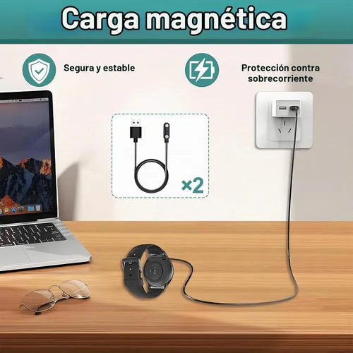 Vista 6 de 2 cargadores de reloj inteligente, cable de carga USB magnético de 2 pines de 0.157 in, cable de carga de repuesto para reloj inteligente