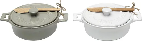 Vista 6 de Creative Co-Op Brie Bakers con tapas y esparcidores de madera (juego de 2 colores)