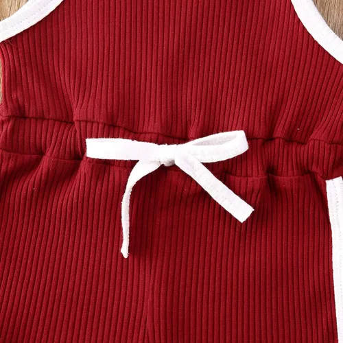 Vista 5 de VISGOGO Mameluco para bebés y niñas, monos sólidos, sin mangas, con cinturón, ropa de bebé, trajes