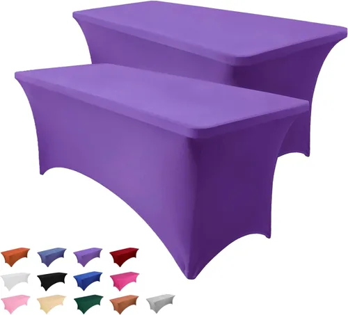 Vista 16 de Paquete de 2 manteles rectangulares de 4 pies para manteles rectangulares color gris azulado, elásticos, manteles de elastano para eventos