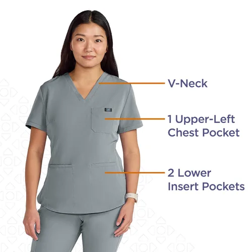 Vista 3 de ave. Lex - Camiseta médica para mujer, estilo túnica, tela elástica en 4 direcciones, cómoda, de fácil cuidado, resistente a las arrugas