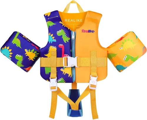 Vista 6 de REALIKE Kids Swim Vest for Toddler Adjustable Safety Strap Swimming Aids for Toddlers Children Float Swimsuit, Suitable for Age 2-10 Years/22-88lbs