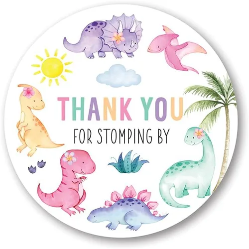 Vista 2 de Calcomanías redondas de agradecimiento de dinosaurio de 2 pulgadas para cumpleaños y baby shower, juego de 40 (dorado, sin papel de aluminio)