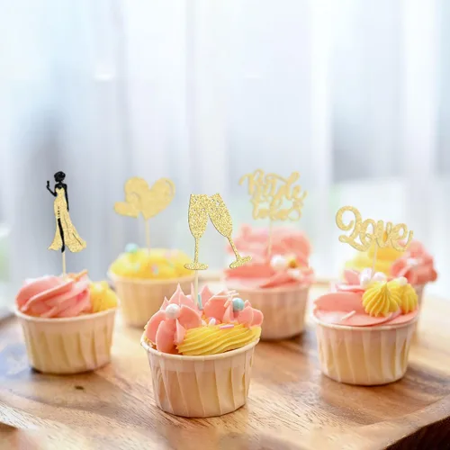 Vista 6 de 30 piezas de decoración de cupcakes de champán con diseño de corazón de amor, para despedida de soltera, decoración de tartas para boda, compromiso
