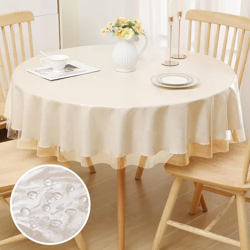 Vista 35 de Smiry Mantel cuadrado de vinilo impermeable de 54x54 pulgadas, protector de manteles de vinilo lavables, funda de mesa resistente a derrames de Beige