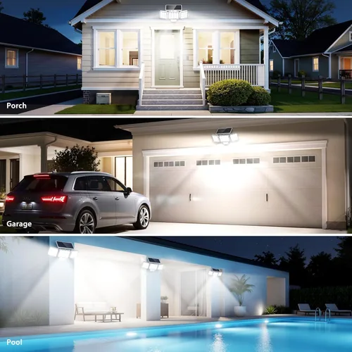Vista 7 de WdtPro Luces Solares para Exteriores con Sensor de Movimiento, Luces de Inundación Solares Brillantes de 3500LM para Exteriores, Panel de Vidrio