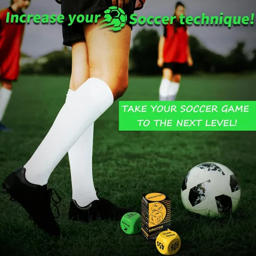 Vista 6 de SIRUITON Dados de entrenamiento de fútbol (2 piezas) – Regalos divertidos y portátiles de entrenamiento de habilidades de fútbol para niños y niñas