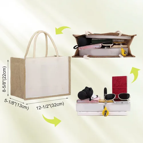 Vista 6 de TOPTIE 6 bolsas de yute de arpillera con asas reutilizables para damas de honor, bodas, compras, bricolaje
