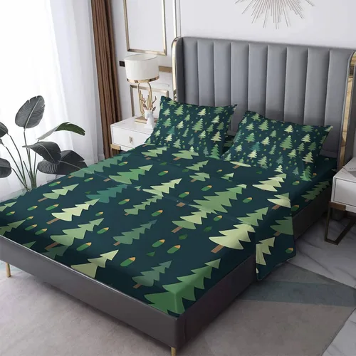 Vista 9 de Forest Sheets - Juego de sábanas y fundas de almohada, tamaño individual, diseño de pino, 3 piezas, sábana bajera ajustable de microfibra suave