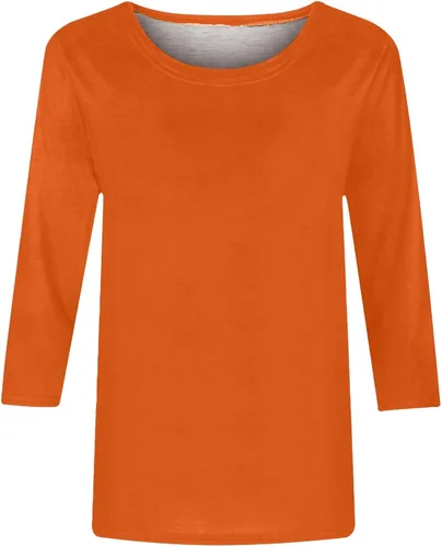 Vista 4 de Oggfader Camisetas de verano para mujer, manga 34, cuello redondo, ajustadas, cómodas, para salir, para uso diario