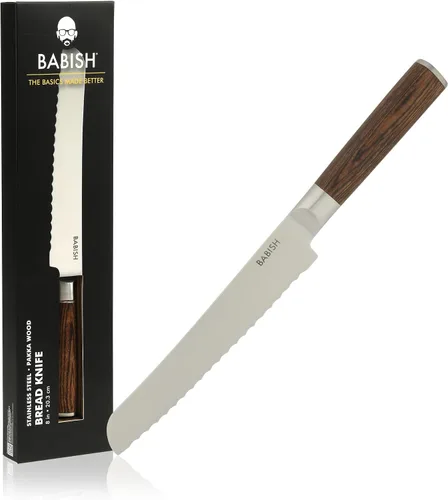 Vista 6 de Babish Cuchillo de pan de 8 pulgadas – Cuchillo de cocina profesional de acero alemán de alto carbono 1.4116 – Cuchillo serrano para cortar pan