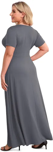 Vista 5 de POSESHE - Maxi-vestido de noche para fiesta para mujer con cuello en V y manga corta