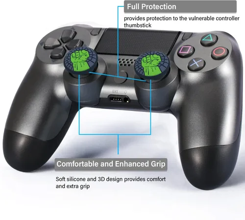 Vista 2 de Empuñaduras de pulgar para control de PS5, 8 tapas de joystick de impresión analógica, cubierta de protección de mango de silicona antideslizante