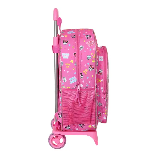 Vista 3 de Mochila Escolar con Ruedas Minnie Mouse Lucky Rosa 33 x 42 x 14 cm