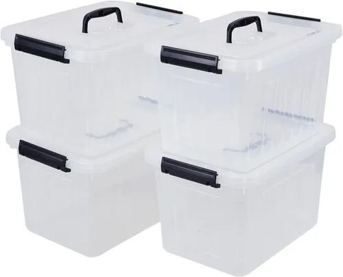 Vista 6 de Farmoon 3 paquetes de contenedores de almacenamiento con tapa transparente, caja de almacenamiento con asa Plástico, apilable