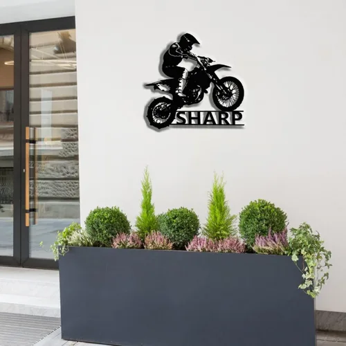 Vista 3 de Letrero de metal personalizado para motocicleta, arte de pared de metal para motocicleta, letreros de nombre de motociclista personalizados