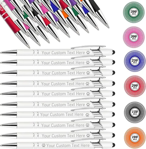 Vista 29 de Bolígrafos personalizados personalizados con nombre de flor de nacimiento a granel, bolígrafo grabado personalizado con lápiz capacitivo, logotipo