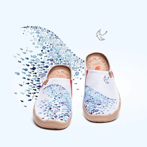 Vista 2 de Mocasines UIN para mujer, cómodos, modernos, pintados con diseños artísticos, para viajar, con punta ancha, estilo informal, Málaga