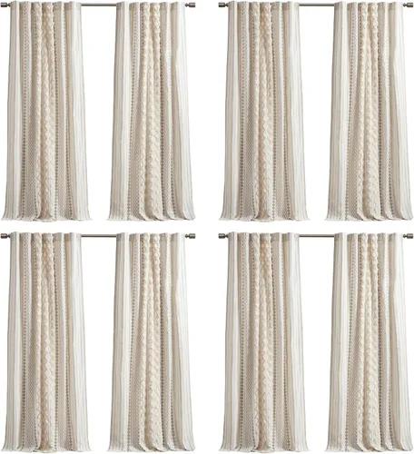 Vista 17 de INK+IVY Cortinas Boho para Dormitorio PANEL ÚNICO Cortinas de Ventana para Sala de Estar, 100% Algodón con Rayas de Chenilla Copetuda Estilo Granja