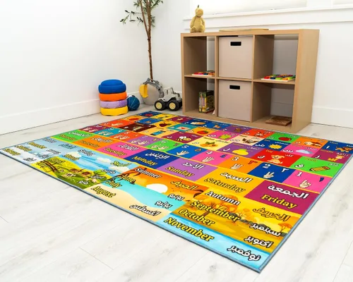 Vista 2 de Alfombra de juego para niños de 60 x 78 pulgadas, alfombra plegable ABC para niños pequeños, alfombra de piso para bebé con letras en inglés