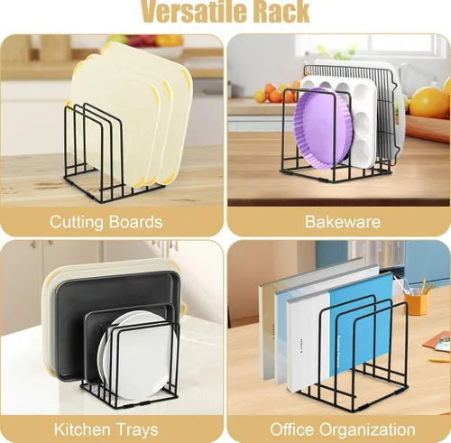 Vista 7 de Organizador de tabla de cortar para gabinete de cocina, estante de almacenamiento de hojas de galletas, soporte divisores de gabinete con 5 ranuras