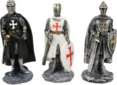 Vista 4 de Ebros Gift Juego de 12 figuras medievales de caballeros de la cruz, cruzados con espadas, alabardas y escudos, traje de armadura, esculturas