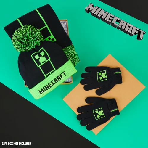 Vista 2 de Minecraft Cold Weather Set - Creeper Beanie Hat Scarf and Gloves Set Kids Winter Set