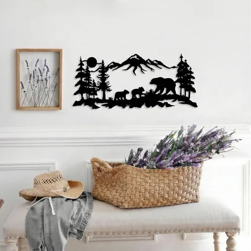 Vista 5 de DEKADRON Arte de pared de metal, arte familiar de oso de metal, decoración de montaña de árbol, decoración de pared de naturaleza, regalo