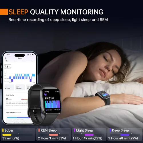 Vista 6 de Reloj inteligente Monitor de salud preciso de 24 horas con impermeabilidad de 5 ATM Reloj inteligente para frecuencia cardíaca, oxígeno en sangre