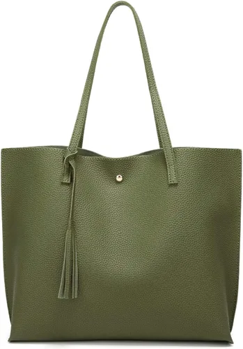 Vista 11 de Dreubea - Bolsa de hombro y de mano de piel sintética suave para mujer, con borla, de gran capacidad