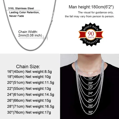 Vista 6 de ChainsHouse Stainless Steel Snake Chain Necklace for Women Men, 1-5mm Wide Sterling Silver CubanFigaroBoxRopeRolo Chain Necklaces, 16"-30" Length