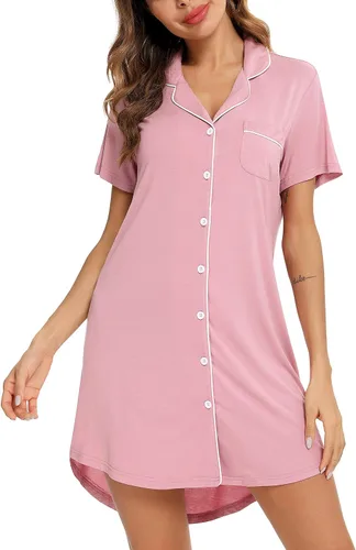 Vista 2 de FERDAT Camisón de pijama con botones para mujer, manga larga, talla S-XXL