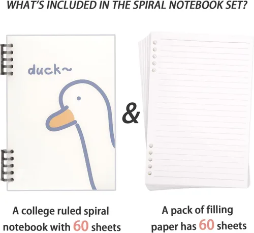 Vista 3 de elephtree Cuaderno de espiral, cuaderno recargable y juego de papel de relleno en total de 120 hojas, cuadernos con rayas universitarias con 2