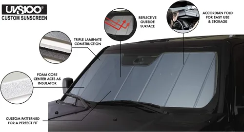 Vista 3 de Cubierta de calor Covercraft UVS100 personalizada para parabrisas para modelos selectos de Dodge Durango - Material laminado, Azul metálico