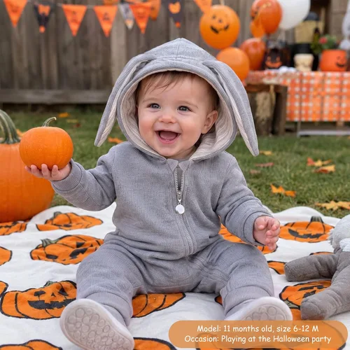 Vista 5 de Simplee Kids Enterizo con diseño de conejo de Pascua con capucha, para bebé, overol con cremallera y orejas largas A-a-gris