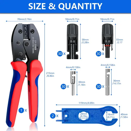 Vista 5 de Conector de Panel Solar, Kit de Herramientas de Crimpado Solar de 60 Piezas para Conectar Alambre de Cable de Panel Solar, Kit de Conectores Solares