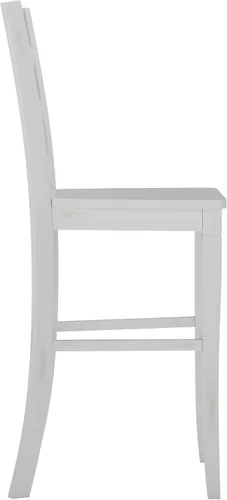 Vista 8 de EMMA + OLIVER Taburete de madera de lana con escalera, acabado blanqueado, asiento de madera maciza, reposapiés integrado, capacidad