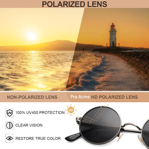 Vista 5 de Pro Acme - Gafas de sol polarizadas redondas para hombre y mujer, estilo John Lennon