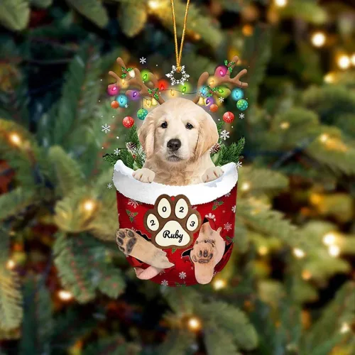 Vista 105 de Adornos personalizados de Pug cervatillo – Decoración personalizada para árbol de Navidad con patas de bolsillo de nieve