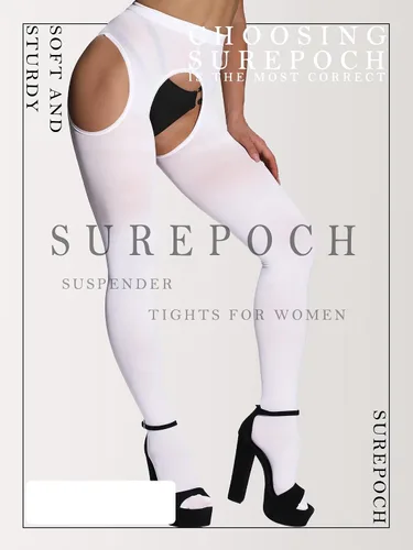 Vista 3 de SUREPOCH Medias con tirantes para mujer, talla grande, liguero, color blanco, control superior