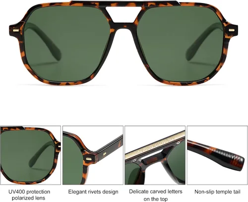 Vista 4 de SOJOS Gafas de sol polarizadas estilo aviador retro de moda para hombres y mujeres, estilo vintage de los años 70, marco cuadrado elegante SJ2283