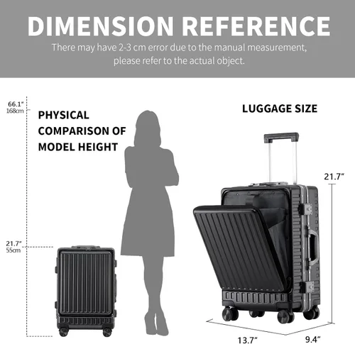 Vista 7 de Equipaje de mano aprobado por aerolíneas con compartimento para laptop, equipaje multifuncional de marco de aluminio de 20 pulgadas con puerto