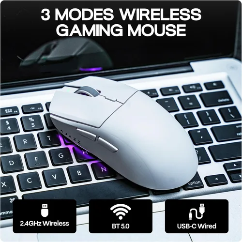Vista 5 de MechLands AJAZZ AJ139 V2 MC Mouse para juegos con base de carga, ajustable 12,000 DPI, sensor PAW3311, 3 modos de mouse inalámbrico, batería de 500