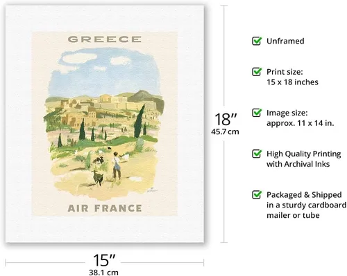 Vista 2 de Greece - Acropolis of Athens - France - Vintage Airline Travel Poster by Georges Beuville c.1958 - Fine Art Rolled Canvas Print 11in x 14in