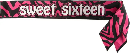 Vista 2 de Beistle Sweet Sixteen - Banda de satén – Magenta y negro para cumpleaños para adolescentes – Talla única para la mayoría de adultos con parte