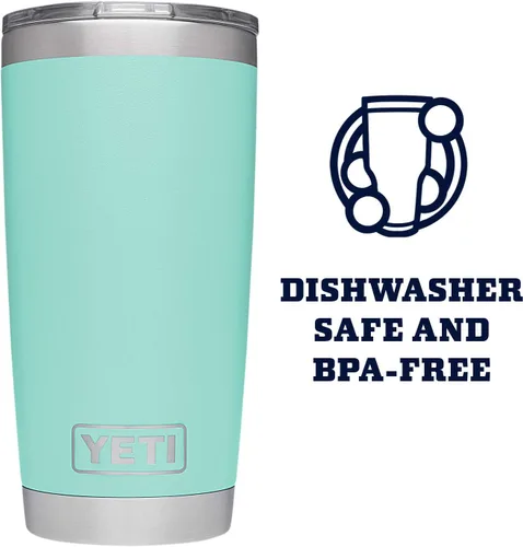 Vista 4 de YETI Rambler - Vaso de acero inoxidable con aislamiento al vacío de 20 onzas con tapa MagSlider Verde mar