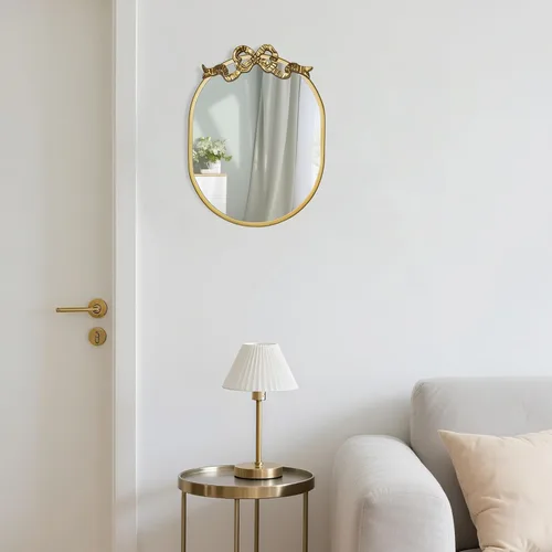 Vista 7 de SANY DAYO HOME Espejo ovalado con marco de metal dorado de 16 x 12 pulgadas para colgar en la pared, con lazo decorativo, moderno espejo de cristal