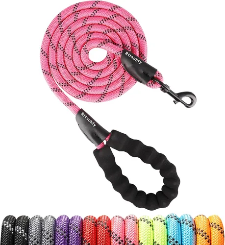 Vista 6 de Rttochfy Correa de cuerda para perro de 2/4/5/6/8/10 pies con cómodo mango acolchado e hilos altamente reflectantes para perros pequeños, medianos