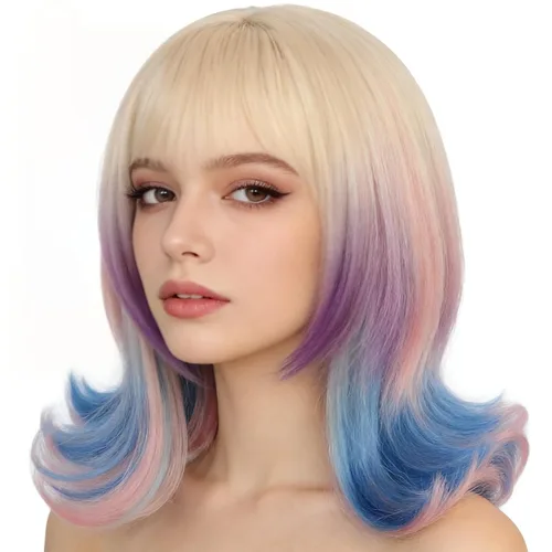 Vista 6 de Peluca negra de doble trenza, pelucas de cosplay de anime para peluca de disfraz de Halloween