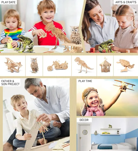 Vista 4 de Puzzled Rompecabezas 3D de madera de rana colorida, kit de construcción divertido único y educativo, juguete de madera para ensamblar